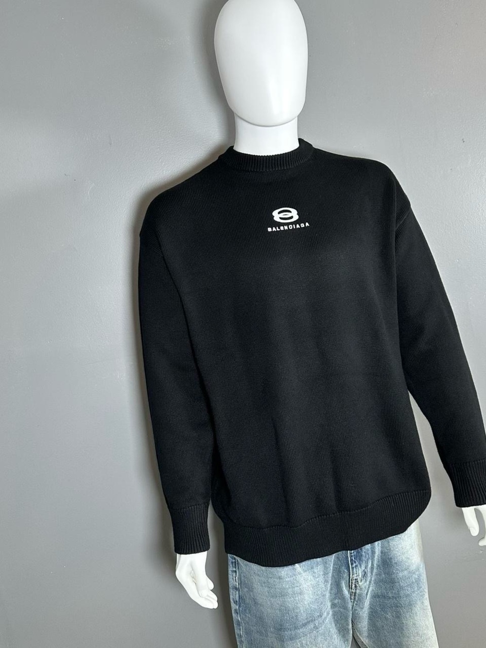 Balenciaga Black Crewneck Sweater with White Logo